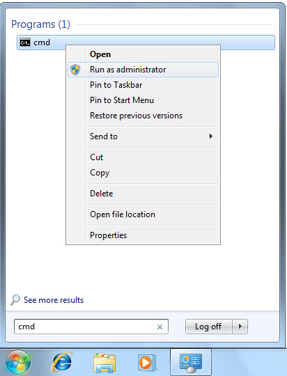 Start the Windows 7 cmd.exe in administrator mode?