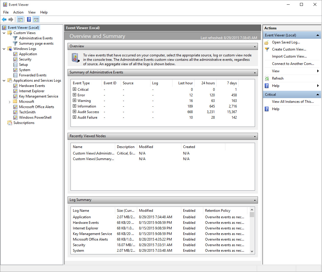 System event window