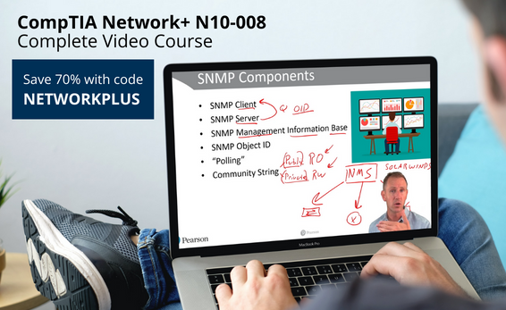 Save 70% on CompTIA Network+ N10-008 Complete Video Course from Pearson IT Certification when you use discount code NETWORKPLUS during checkout